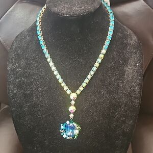 Betsey Johnson Blue and Green Crystal Necklace